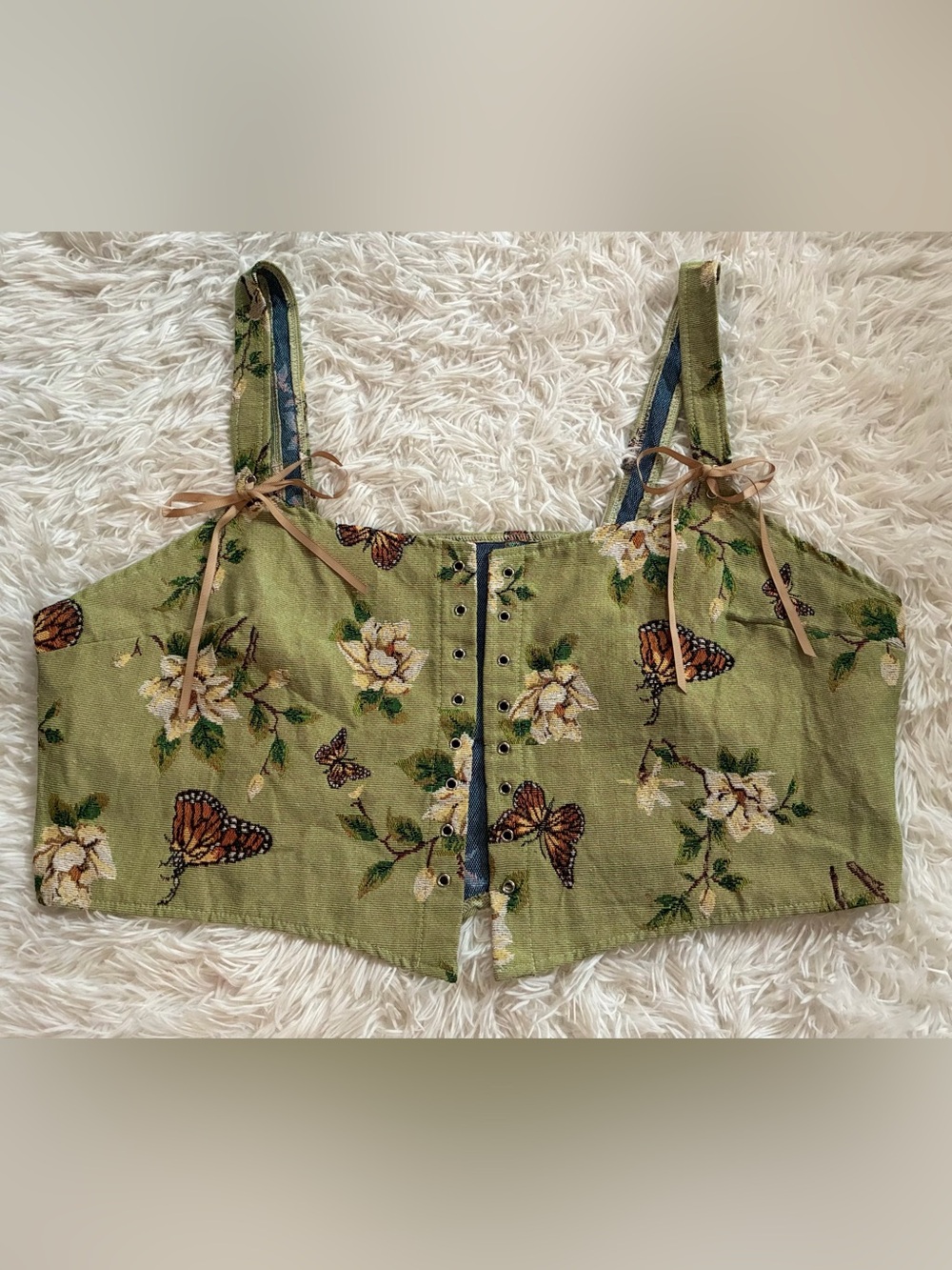 Tapestry Renaissance Faire Milkmaid Forest Fairy Corset Lace Up Top NO TIE 4X
